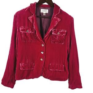 Ryan Michael Women’s L Velvet Blazer Pink Silk Blend Button Front  Jacket EUC